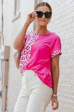 Load image into Gallery viewer, Black Half Leopard Patchwork Short Sleeves Top - Fashion Queen -  23
