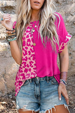 Load image into Gallery viewer, Black Half Leopard Patchwork Short Sleeves Top - Fashion Queen -  24
