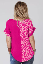Load image into Gallery viewer, Black Half Leopard Patchwork Short Sleeves Top - Fashion Queen -  25
