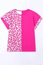 Load image into Gallery viewer, Black Half Leopard Patchwork Short Sleeves Top - Fashion Queen -  29
