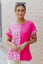 Load image into Gallery viewer, Black Half Leopard Patchwork Short Sleeves Top - Fashion Queen -  6
