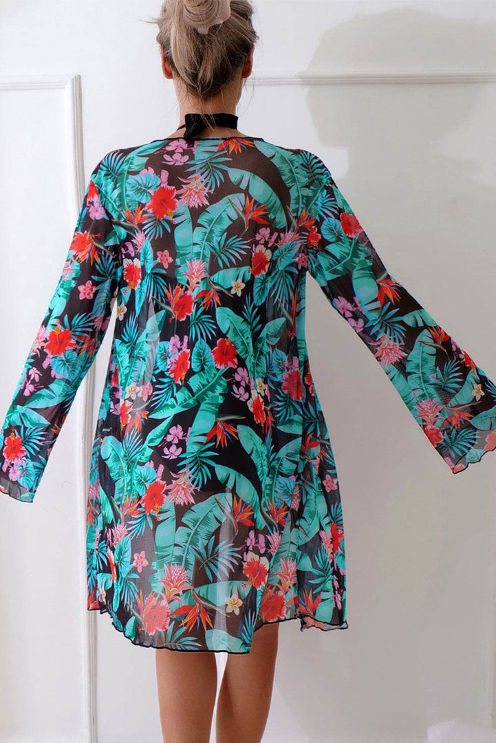 Black Halter Neck Monokini with Floral Beach Cover Up - Fashion Queen -  2