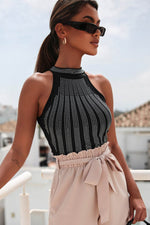 Load image into Gallery viewer, Black High Neck Sleeveless Diamante Bodysuit - Fashion Queen -  6
