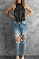 Load image into Gallery viewer, Black High Neck Sleeveless Diamante Bodysuit - Fashion Queen -  7
