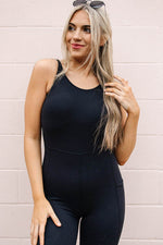 Load image into Gallery viewer, Black High Waist Backless Side Pockets Sports Jumpsuit - Fashion Queen -  5
