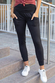 Black High Waist Pleated Pocket Leggings - Fashion Queen -  1
