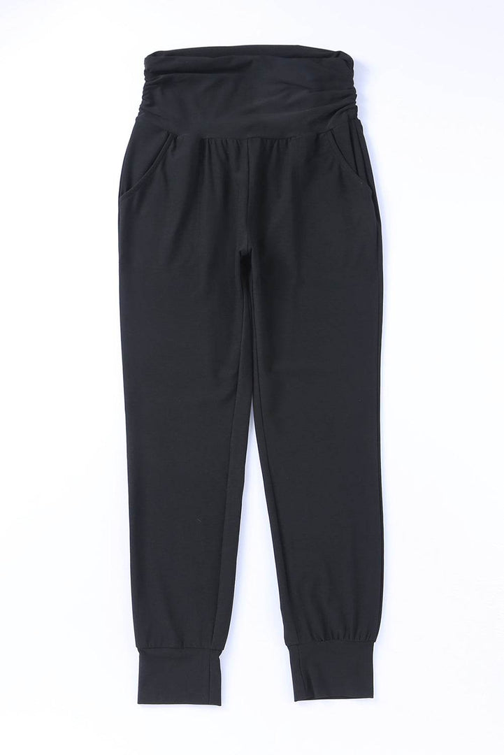 Black High Waist Pleated Pocket Leggings - Fashion Queen -  13