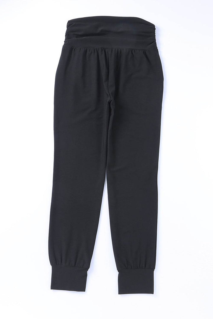 Black High Waist Pleated Pocket Leggings - Fashion Queen -  14