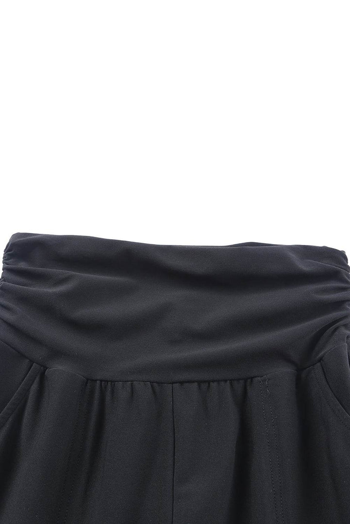 Black High Waist Pleated Pocket Leggings - Fashion Queen -  15