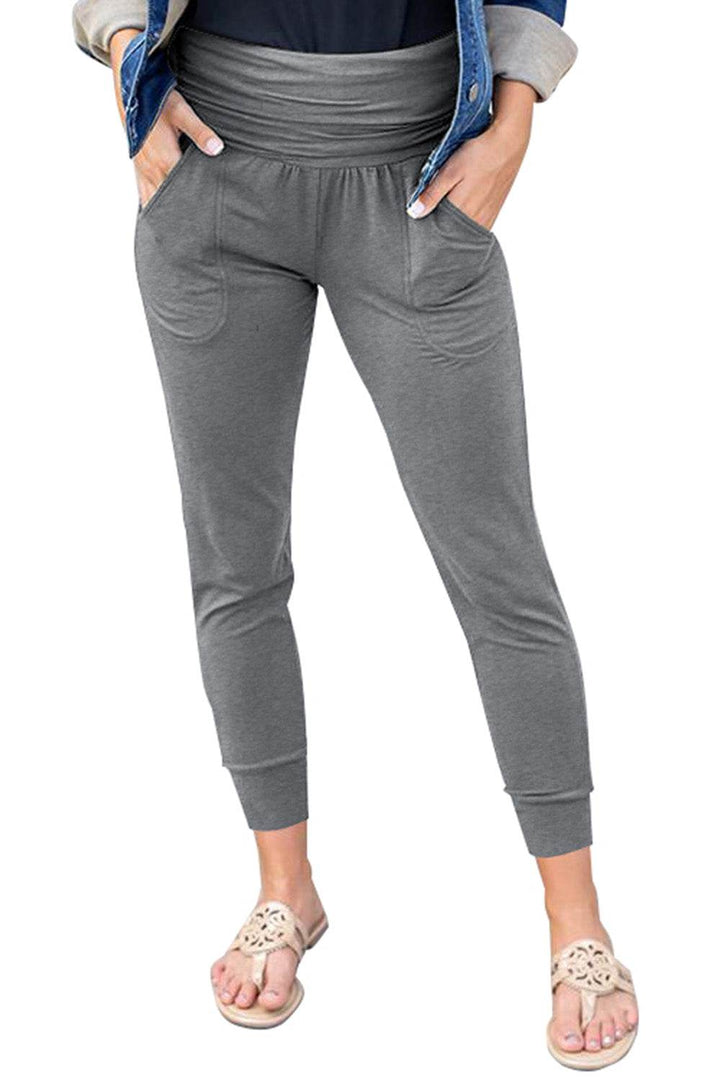 Black High Waist Pleated Pocket Leggings - Fashion Queen -  19