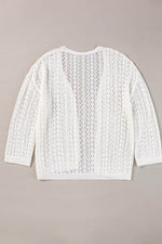 Load image into Gallery viewer, Black Hollow Out Knit Drop Shoulder Open Front Cardigan - Fashion Queen -  16
