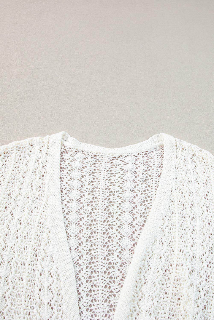 Black Hollow Out Knit Drop Shoulder Open Front Cardigan - Fashion Queen -  17