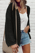 Load image into Gallery viewer, Black Hollow Out Knit Drop Shoulder Open Front Cardigan - Fashion Queen -  2
