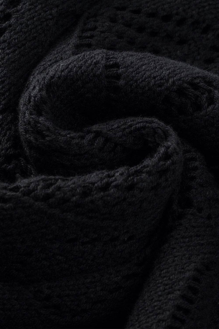 Black Hollow-out Openwork Knit Cardigan - Fashion Queen -  10