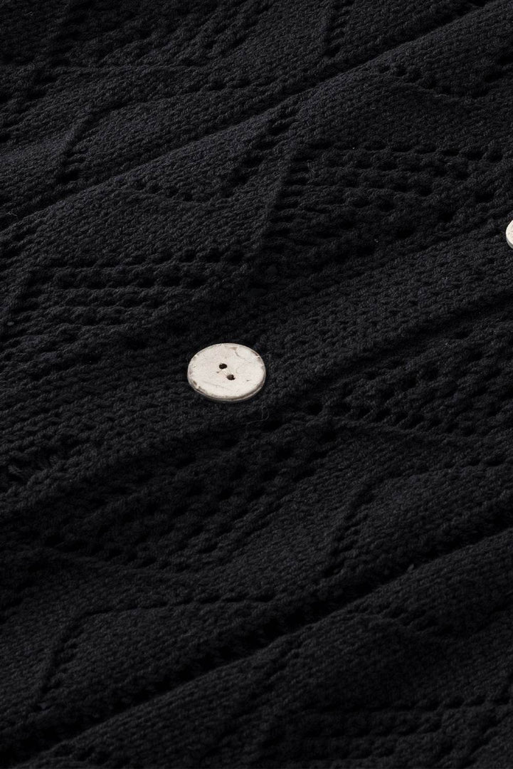 Black Hollow-out Openwork Knit Cardigan - Fashion Queen -  7
