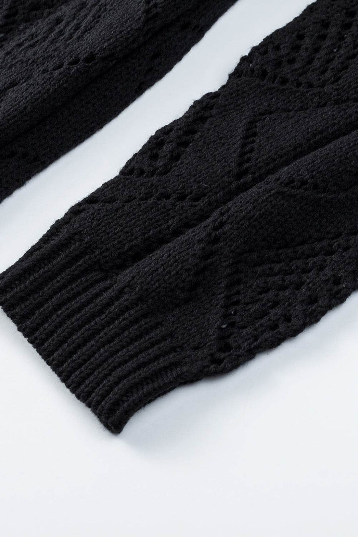 Black Hollow-out Openwork Knit Cardigan - Fashion Queen -  8