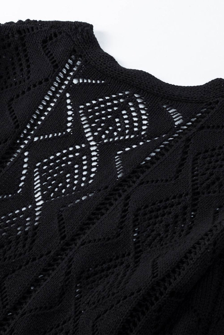 Black Hollow-out Openwork Knit Cardigan - Fashion Queen -  9