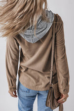 Load image into Gallery viewer, Black Hooded Drawstring Pockets Corduroy Shacket - Fashion Queen -  11
