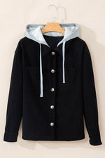 Load image into Gallery viewer, Black Hooded Drawstring Pockets Corduroy Shacket - Fashion Queen -  13
