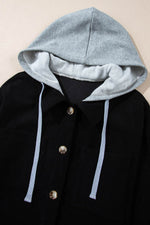 Load image into Gallery viewer, Black Hooded Drawstring Pockets Corduroy Shacket - Fashion Queen -  15
