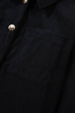 Load image into Gallery viewer, Black Hooded Drawstring Pockets Corduroy Shacket - Fashion Queen -  16
