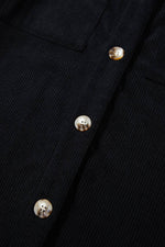 Load image into Gallery viewer, Black Hooded Drawstring Pockets Corduroy Shacket - Fashion Queen -  17
