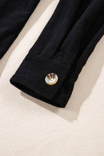 Load image into Gallery viewer, Black Hooded Drawstring Pockets Corduroy Shacket - Fashion Queen -  18
