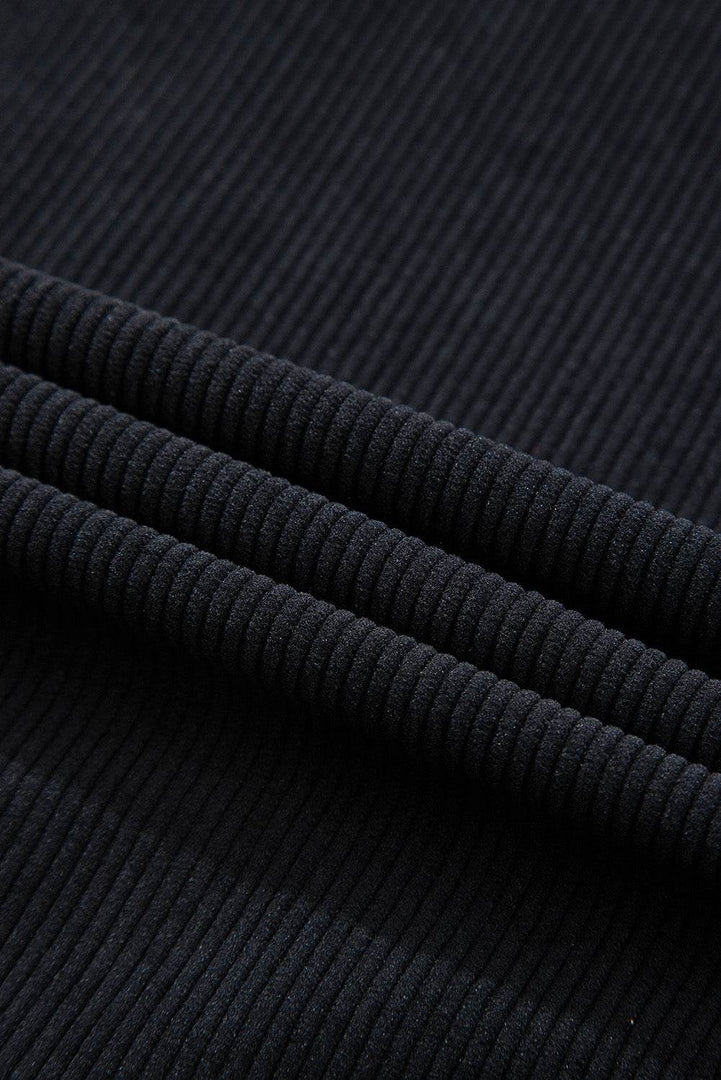 Black Hooded Drawstring Pockets Corduroy Shacket - Fashion Queen -  21