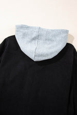 Load image into Gallery viewer, Black Hooded Drawstring Pockets Corduroy Shacket - Fashion Queen -  22
