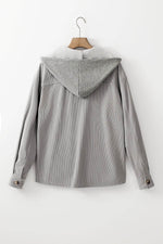 Load image into Gallery viewer, Black Hooded Drawstring Pockets Corduroy Shacket - Fashion Queen -  23
