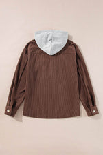 Load image into Gallery viewer, Black Hooded Drawstring Pockets Corduroy Shacket - Fashion Queen -  30
