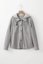 Load image into Gallery viewer, Black Hooded Drawstring Pockets Corduroy Shacket - Fashion Queen -  6
