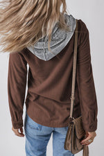 Load image into Gallery viewer, Black Hooded Drawstring Pockets Corduroy Shacket - Fashion Queen -  8
