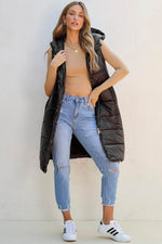 Load image into Gallery viewer, Black Hooded Long Quilted Vest Coat - Fashion Queen -  12
