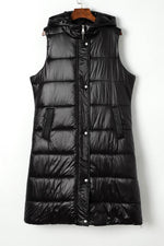 Load image into Gallery viewer, Black Hooded Long Quilted Vest Coat - Fashion Queen -  14
