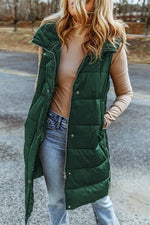 Load image into Gallery viewer, Black Hooded Long Quilted Vest Coat - Fashion Queen -  21
