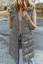 Load image into Gallery viewer, Black Hooded Long Quilted Vest Coat - Fashion Queen -  22
