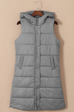 Load image into Gallery viewer, Black Hooded Long Quilted Vest Coat - Fashion Queen -  24
