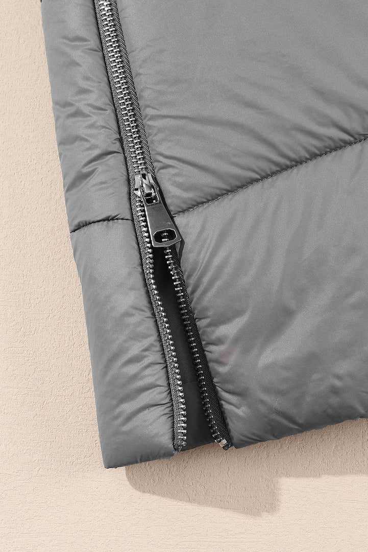 Black Hooded Long Quilted Vest Coat - Fashion Queen -  27