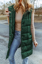 Load image into Gallery viewer, Black Hooded Long Quilted Vest Coat - Fashion Queen -  4
