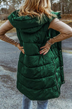 Load image into Gallery viewer, Black Hooded Long Quilted Vest Coat - Fashion Queen -  5
