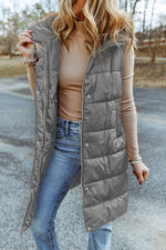 Load image into Gallery viewer, Black Hooded Long Quilted Vest Coat - Fashion Queen -  7
