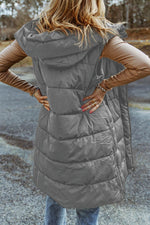 Load image into Gallery viewer, Black Hooded Long Quilted Vest Coat - Fashion Queen -  8
