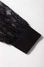 Load image into Gallery viewer, Black Keyhole Neckline Floral Lace Raglan Sleeve Blouse - Fashion Queen -  13
