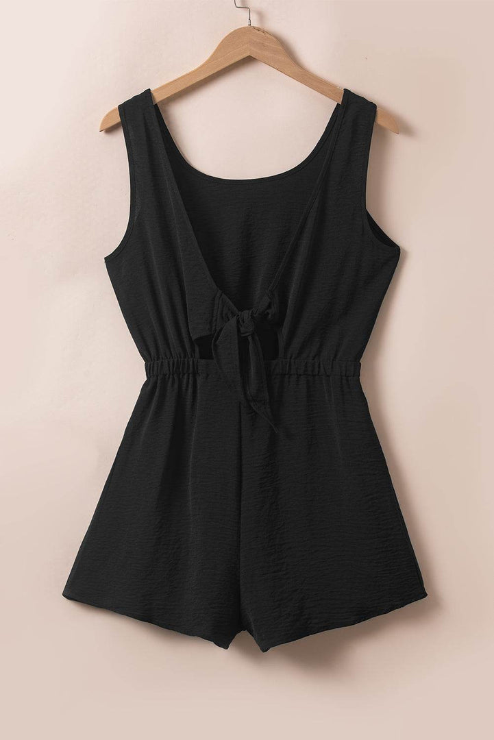 Black Knotted Backless Elastic Waist Sleeveless Romper - Fashion Queen -  8
