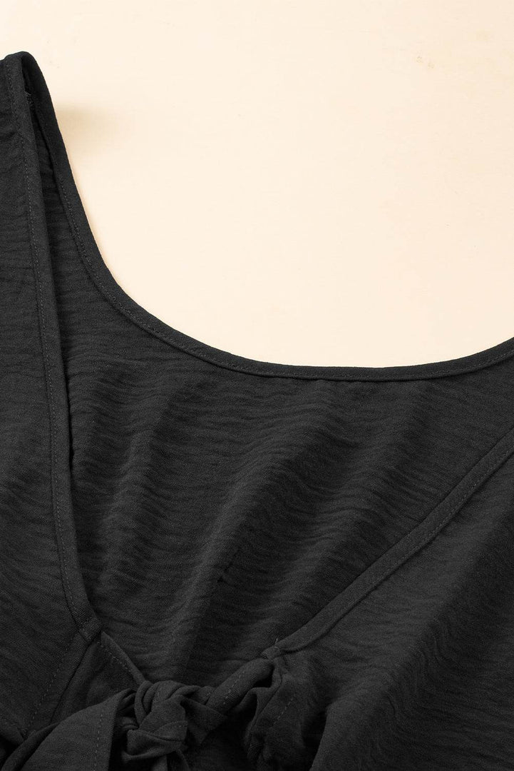 Black Knotted Backless Elastic Waist Sleeveless Romper - Fashion Queen -  9