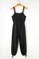 Load image into Gallery viewer, Black Knotted Straps Button Textured Drawstring Jumpsuit - Fashion Queen -  6
