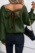 Load image into Gallery viewer, Black Lantern Sleeve V Neck Knot Back Sweater - Fashion Queen -  10
