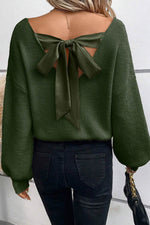 Load image into Gallery viewer, Black Lantern Sleeve V Neck Knot Back Sweater - Fashion Queen -  12
