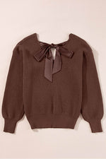 Load image into Gallery viewer, Black Lantern Sleeve V Neck Knot Back Sweater - Fashion Queen -  21
